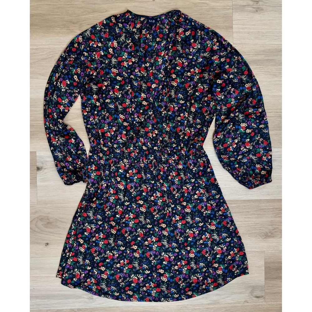 Gap Floral Multicolor  Long Sleeve Mini Wrap V neck Dress Women's Size XL‎
